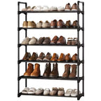 Étagère à chaussures à 6 niveaux, organisateur de chaussures vertical en métal peu encombrant avec étagères en tissu amovibles, étagère à chaussures d'angle pour placard, entrée, chambre, salon