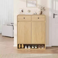 Shoe Storage Cabinet, Freestanding Entryway Organizer with Rounded Corner, Narrow Large Capacity Cabinet for Hallway, Living Room, Natural Oak