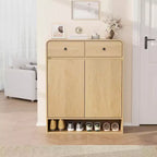 Shoe Storage Cabinet, Freestanding Entryway Organizer with Rounded Corner, Narrow Large Capacity Cabinet for Hallway, Living Room, Natural Oak