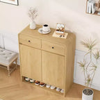 Meuble de rangement pour chaussures, meuble d'entrée autoportant avec coin arrondi, meuble étroit de grande capacité pour couloir, salon, chêne naturel