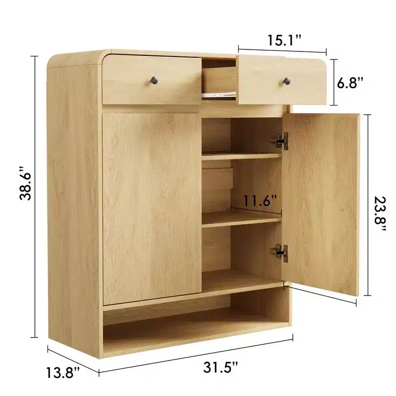 Meuble de rangement pour chaussures, meuble d'entrée autoportant avec coin arrondi, meuble étroit de grande capacité pour couloir, salon, chêne naturel