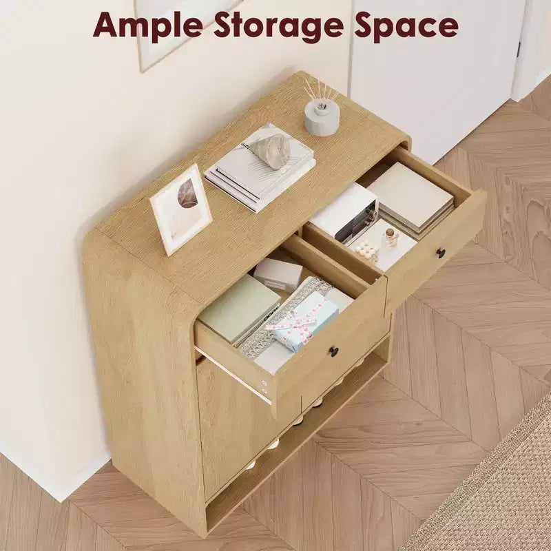 Meuble de rangement pour chaussures, meuble d'entrée autoportant avec coin arrondi, meuble étroit de grande capacité pour couloir, salon, chêne naturel