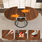 JVNOXK 43 Table à manger ronde extensible pour 4-6 personnes, extensible jusqu'à 59 Table de cuisine de ferme avec étagère de rangement et base en métal, marron et noir