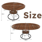 JVNOXK 43 Table à manger ronde extensible pour 4-6 personnes, extensible jusqu'à 59 Table de cuisine de ferme avec étagère de rangement et base en métal, marron et noir