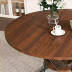 JVNOXK 43 Table à manger ronde extensible pour 4-6 personnes, extensible jusqu'à 59 Table de cuisine de ferme avec étagère de rangement et base en métal, marron et noir