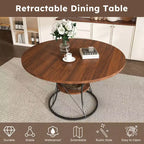 JVNOXK 43 Table à manger ronde extensible pour 4-6 personnes, extensible jusqu'à 59 Table de cuisine de ferme avec étagère de rangement et base en métal, marron et noir