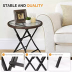 VINGLI Table d'appoint d'extérieur pliable en rotin marron moderne de 60 cm, petite table de patio avec plateau en verre trempé