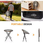VINGLI Table d'appoint d'extérieur pliable en rotin marron moderne de 60 cm, petite table de patio avec plateau en verre trempé