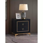 Passion Furniture Kramer Table de Chevet 2 Tiroirs Noir et Or 61 cm L