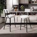 Boucle Bar Stools, 24 Counter Height Bar Chairs with Back & Footrest, Modern Upholstered Round Stools for Kitchen Island, Cafe, Beige