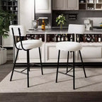 Boucle Bar Stools, 24 Counter Height Bar Chairs with Back & Footrest, Modern Upholstered Round Stools for Kitchen Island, Cafe, Beige