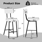 Tabourets de bar Boucle, Chaises de bar hauteur comptoir 24 po avec dossier et repose-pieds, Tabourets ronds rembourrés modernes pour îlot de cuisine, café, beige