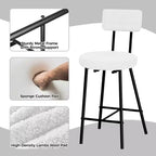 Tabourets de bar Boucle, Chaises de bar hauteur comptoir 24 po avec dossier et repose-pieds, Tabourets ronds rembourrés modernes pour îlot de cuisine, café, beige