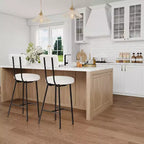 Tabourets de bar Boucle, Chaises de bar hauteur comptoir 24 po avec dossier et repose-pieds, Tabourets ronds rembourrés modernes pour îlot de cuisine, café, beige