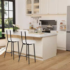 Tabourets de bar Boucle, Chaises de bar hauteur comptoir 24 po avec dossier et repose-pieds, Tabourets ronds rembourrés modernes pour îlot de cuisine, café, beige