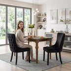 Lot de 2 chaises de salle à manger capitonnées en velours FurnitureR avec garniture cloutée, chaises de cuisine rembourrées, chaises d'appoint modernes pour salle à manger