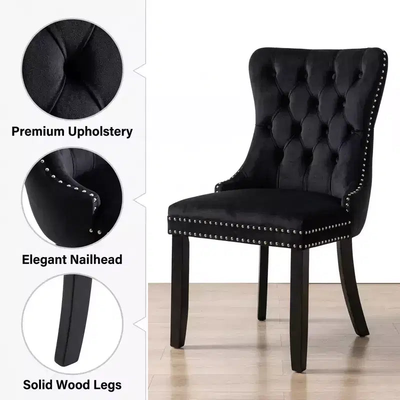 Lot de 2 chaises de salle à manger capitonnées en velours FurnitureR avec garniture cloutée, chaises de cuisine rembourrées, chaises d'appoint modernes pour salle à manger
