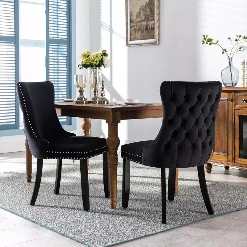 Lot de 2 chaises de salle à manger capitonnées en velours FurnitureR avec garniture cloutée, chaises de cuisine rembourrées, chaises d'appoint modernes pour salle à manger