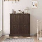 Acekool Meuble à chaussures étroit 2 tiroirs motif vague noyer, organiseur d'entrée pour couloir et chambre