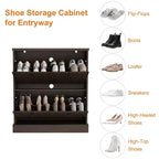 Acekool Meuble à chaussures étroit 2 tiroirs motif vague noyer, organiseur d'entrée pour couloir et chambre
