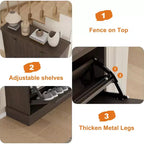 Acekool Meuble à chaussures étroit 2 tiroirs motif vague noyer, organiseur d'entrée pour couloir et chambre