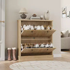 Acekool Meuble à chaussures étroit 2 tiroirs motif vague noyer, organiseur d'entrée pour couloir et chambre