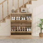 Acekool Meuble à chaussures étroit 2 tiroirs motif vague noyer, organiseur d'entrée pour couloir et chambre
