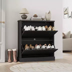 Acekool Meuble à chaussures étroit 2 tiroirs motif vague noyer, organiseur d'entrée pour couloir et chambre