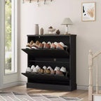 Acekool Meuble à chaussures étroit 2 tiroirs motif vague noyer, organiseur d'entrée pour couloir et chambre