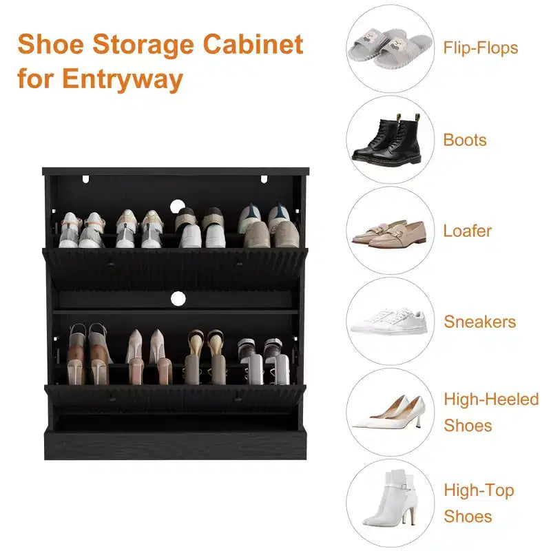 Acekool Meuble à chaussures étroit 2 tiroirs motif vague noyer, organiseur d'entrée pour couloir et chambre