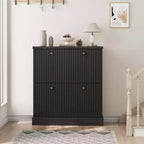 Acekool Wave Pattern 2-Drawer Turn Over Shoe Cabinet Narrow Walnut Entryway Organizer for Hallway & Bedroom