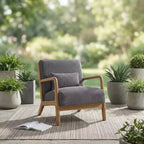 Fauteuil d'appoint en velours côtelé FurnitureR avec cadre en bois massif, fauteuil de salon rembourré avec oreiller, fauteuil de lecture du milieu du siècle pour salon et chambre à coucher