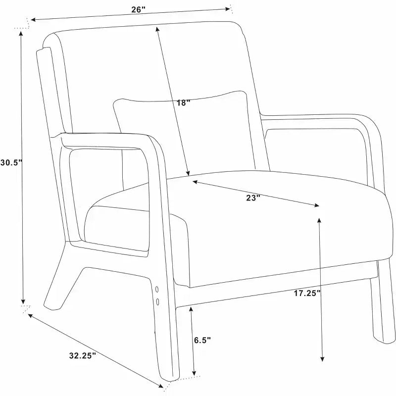 Fauteuil d'appoint en velours côtelé FurnitureR avec cadre en bois massif, fauteuil de salon rembourré avec oreiller, fauteuil de lecture du milieu du siècle pour salon et chambre à coucher
