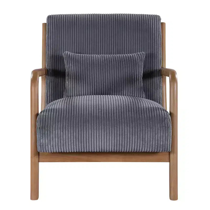 Fauteuil d'appoint en velours côtelé FurnitureR avec cadre en bois massif, fauteuil de salon rembourré avec oreiller, fauteuil de lecture du milieu du siècle pour salon et chambre à coucher