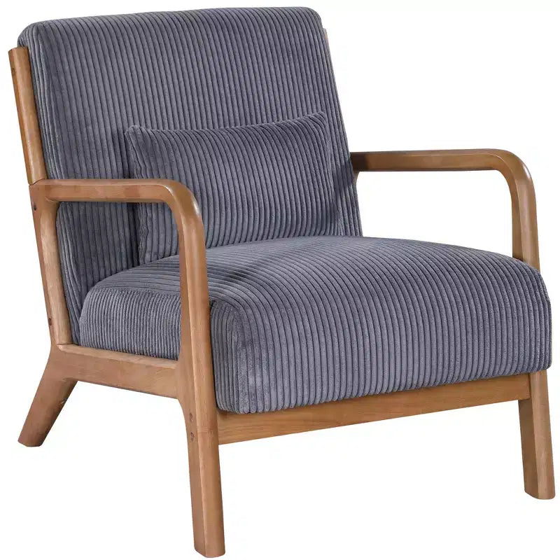 Fauteuil d'appoint en velours côtelé FurnitureR avec cadre en bois massif, fauteuil de salon rembourré avec oreiller, fauteuil de lecture du milieu du siècle pour salon et chambre à coucher