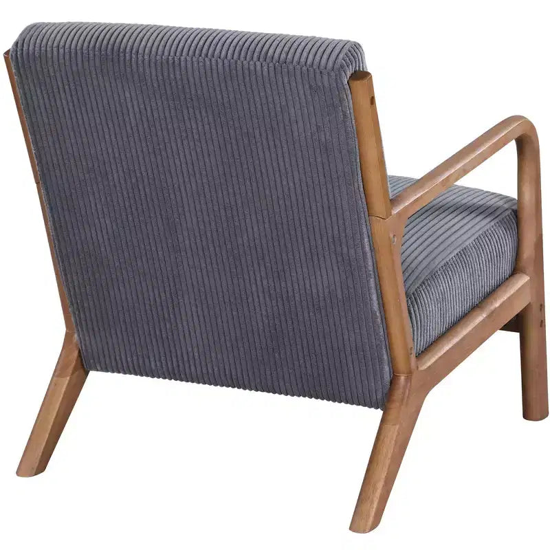 Fauteuil d'appoint en velours côtelé FurnitureR avec cadre en bois massif, fauteuil de salon rembourré avec oreiller, fauteuil de lecture du milieu du siècle pour salon et chambre à coucher
