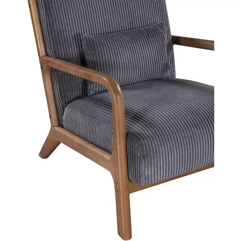 Fauteuil d'appoint en velours côtelé FurnitureR avec cadre en bois massif, fauteuil de salon rembourré avec oreiller, fauteuil de lecture du milieu du siècle pour salon et chambre à coucher