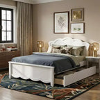 Polibi Solid Wood Platform Bed with Storage Drawers