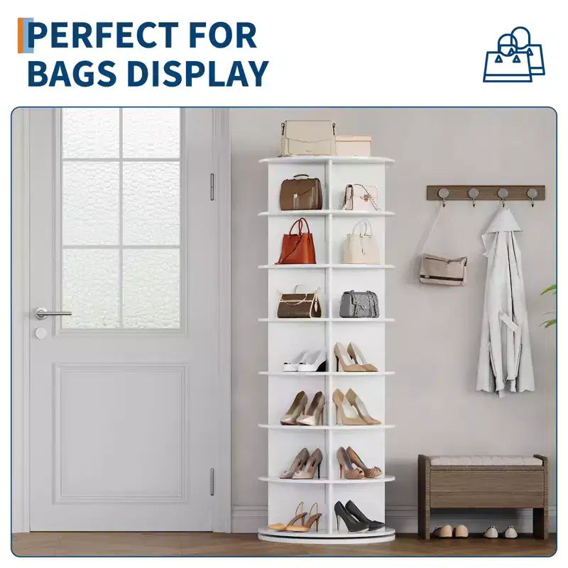 Tour de rangement rotative à 360° pour chaussures, organisateur vertical à 7 niveaux - Autonome, rangement peu encombrant pour 28 à 32 paires - Idéal pour entrée, placard, chambre à coucher