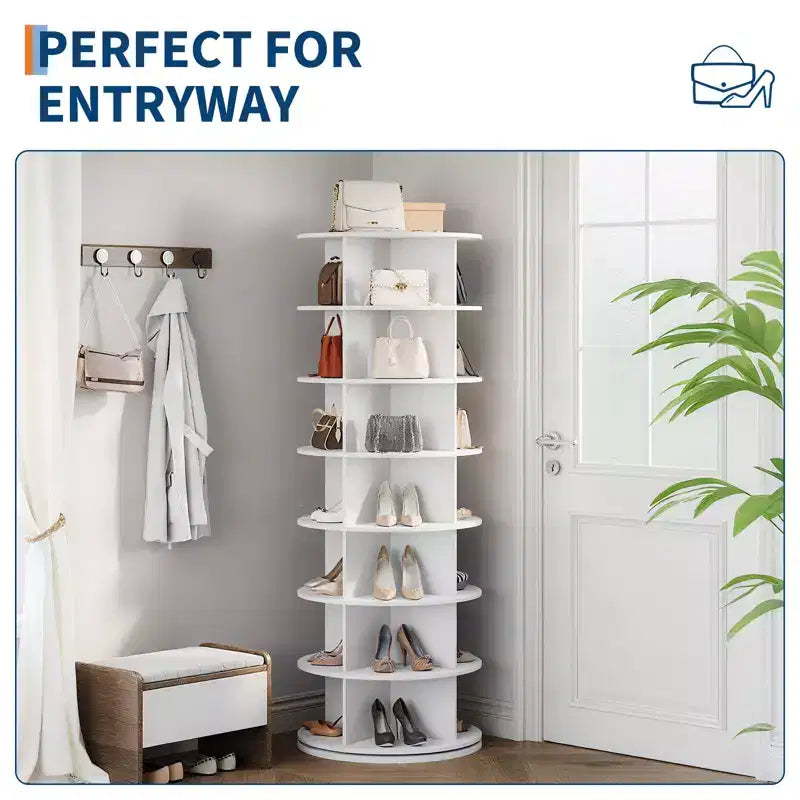 Tour de rangement rotative à 360° pour chaussures, organisateur vertical à 7 niveaux - Autonome, rangement peu encombrant pour 28 à 32 paires - Idéal pour entrée, placard, chambre à coucher