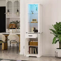 75 LED Storage Cabinet with Barn Door, Farmhouse Pantry with Glass Shelves, White