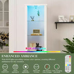 Meuble de rangement 75 LED avec porte de grange, garde-manger de style ferme avec étagères en verre, blanc