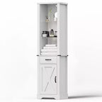 Meuble de rangement 75 LED avec porte de grange, garde-manger de style ferme avec étagères en verre, blanc