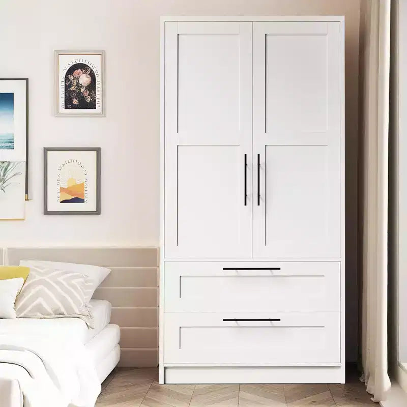 Modern Wooden Bedroom Wardrobe, Freestanding Wardrobe Clothing Storage Cabinet with Door and Shelves, Easy Assembly, for Bedroom, Laundry Room