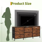 Meuble TV, Commode en tissu à 8 tiroirs avec plateau en bois, Centre de divertissement commode, Table console TV média moderne pour chambre à coucher et salon