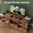 Meuble TV, Commode en tissu à 8 tiroirs avec plateau en bois, Centre de divertissement commode, Table console TV média moderne pour chambre à coucher et salon