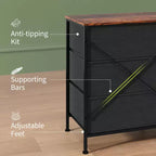 Meuble TV, Commode en tissu à 8 tiroirs avec plateau en bois, Centre de divertissement commode, Table console TV média moderne pour chambre à coucher et salon