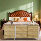 Meuble TV, Commode en tissu à 8 tiroirs avec plateau en bois, Centre de divertissement commode, Table console TV média moderne pour chambre à coucher et salon