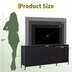 Meuble TV, Commode en tissu à 8 tiroirs avec plateau en bois, Centre de divertissement commode, Table console TV média moderne pour chambre à coucher et salon