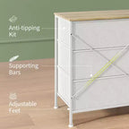 Meuble TV, Commode en tissu à 8 tiroirs avec plateau en bois, Centre de divertissement commode, Table console TV média moderne pour chambre à coucher et salon